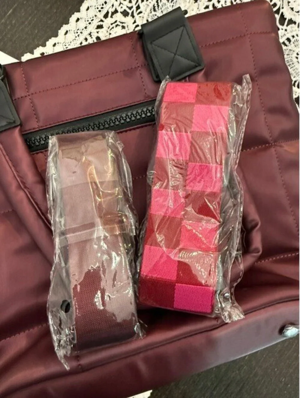 NWT IHKWIP quilted checkmate convertible crossbody on the go tote in burgundy